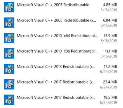 List of MS C++ Redistributables